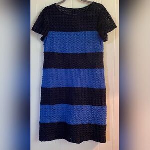 Anthropologie Musette Dress Women’s 16 Black Blue Striped Crocheted Preppy